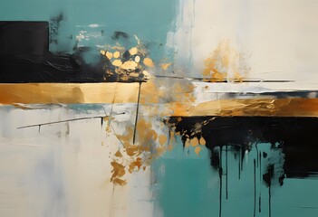 A painting of a blue and gold abstract painting.
