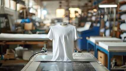 Contemporary tshirt printing machine in a print shop. Concept Tshirt Printing, Artistic Designs, Modern Techniques, Custom Apparel, Print Shop Technology
