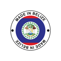 Made in Belize Stamp in circle with flag Vector template on white background