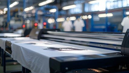 DTF printer creating Tshirt designs in textile manufacturing. Concept DTF Printer, Textile Manufacturing, Tshirt Designs, Digital Printing, Custom Apparel