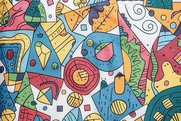 A front cover for a colouring book for toddlers called Shape and Pattern Playground, full of different shapes with various patterns within the shapes