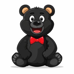 Obraz premium A black bear wearing a red bow tie, sits before a white backdrop