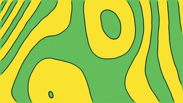 Psychedelic abstract loop animation background with frame by frame style of green and yellow colors