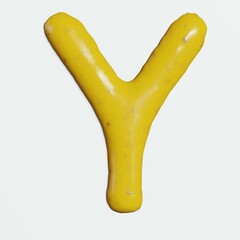 3d render of mustard sauce alphabets or letters for food or restaurant kitchen concept
