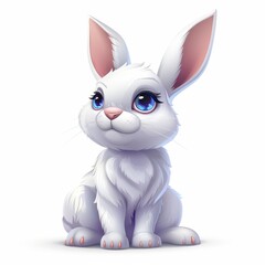 Obraz premium A white rabbit with blue eyes gazes sadly into the camera on a pristine white backdrop