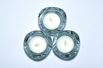 Glass candle holder with white background, isolate.
