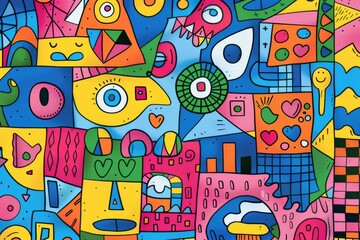 Fototapeta premium A front cover for a colouring book for toddlers called Shape and Pattern Playground, full of different shapes with various patterns within the shapes