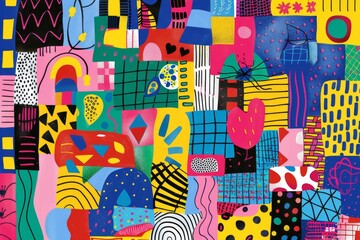 Obraz premium A front cover for a colouring book for toddlers called Shape and Pattern Playground, full of different shapes with various patterns within the shapes