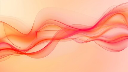 Abstract background with red and pink waves with light gradient on the light orange background.