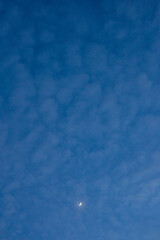 beautiful sky landscape Blue thin clouds and a moon There is space for text. Crescent moon.