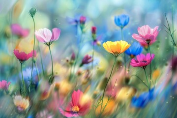 Fototapeta premium View from slightly above of a red blooming poppy field in Rhineland-Palatinate. Beautiful simple AI generated image in 4K, unique.
