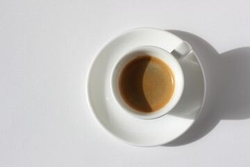 Freshly Made Espresso Coffee on White Background.