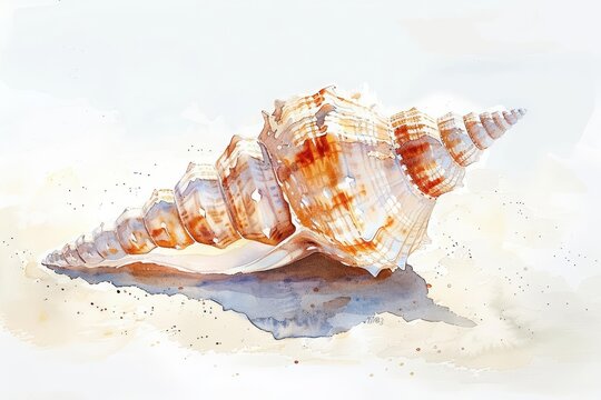 A tiny watercolor of a delicate seashell on the shore, a treasure of the sea isolated minimal with white background