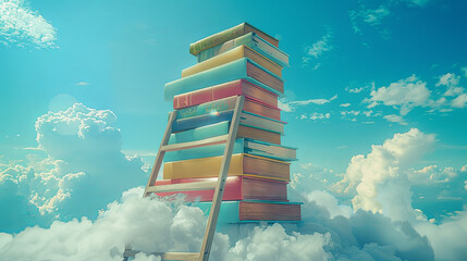 book stack with ladder on sky