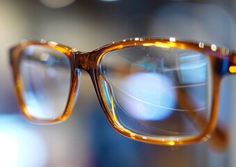 Close-Up of Modern Stylish Eyeglasses with Tortoiseshell Frame on Blurred Background