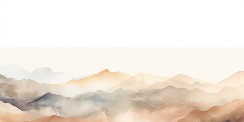 Tan tones watercolor mountain range on white background with copy space display products blank copyspace for design text photo website web banner 