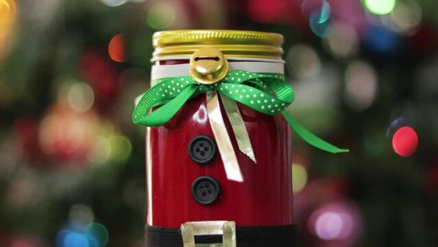 DIY Christmas decoration jar with red Santa suit