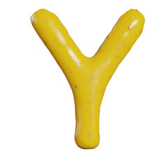 3d render of mustard sauce alphabets or letters for food or restaurant kitchen concept