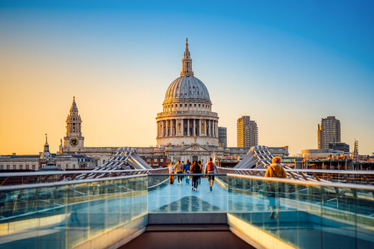 the famous st pauls cathedral of london during sunset - Powered by Adobe
