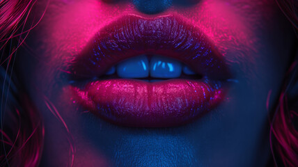 A woman's lips are painted in a bright pink color