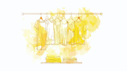 Yellow watercolor silhouette of clothes rack