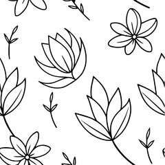 Seamless floral pattern with a repeating design of various small flowers and leaves, ideal for backgrounds and textile applications