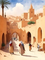 Ghardaia Algeria Country Landscape Illustration Art