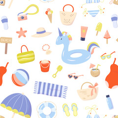 Summer beach holiday elements pattern for print, fabric, textile, wrapping paper.