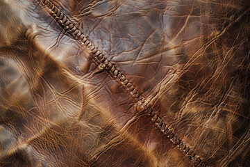 Textured surface of distressed leather, showcasing its rugged and worn appearance. Distressed leather textures offer a vintage and rustic backdrop.