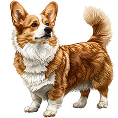 Clipart illustration of a pembroke welsh corgi dog breed on a white background. Suitable for crafting and digital design projects.[A-0001]