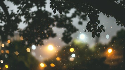 Rainy evening city lights, atmospheric urban bokeh