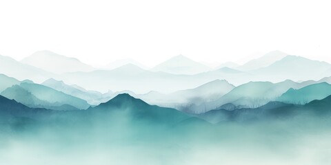 Teal tones watercolor mountain range on white background with copy space display products blank copyspace for design text photo website web banner 