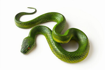 Green wooden snake on isolated white background. Year of the Snake 2025	

