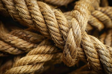 Fototapeta premium Close-Up of Rope on Black Background for a Textured Photo or Design Element. Beautiful simple AI generated image in 4K, unique.
