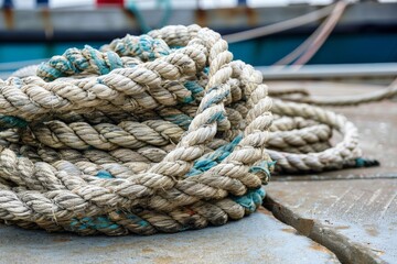 Fototapeta premium Ropes from an old sailing boat, close-up.. Beautiful simple AI generated image in 4K, unique.