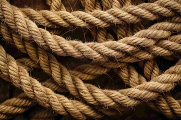 Fototapeta premium Close-up of a heart-shaped knot in a sturdy rope against a blurred background.. Beautiful simple AI generated image in 4K, unique.