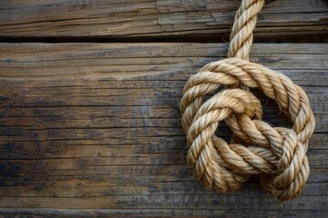 Obraz premium Close-up of a heart-shaped knot in a sturdy rope against a blurred background.. Beautiful simple AI generated image in 4K, unique.