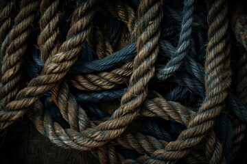Obraz premium Close-Up of Rope on Black Background for a Textured Photo or Design Element. Beautiful simple AI generated image in 4K, unique.