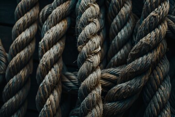 Fototapeta premium old grease-soaked rope over worn boards, background image. Beautiful simple AI generated image in 4K, unique.