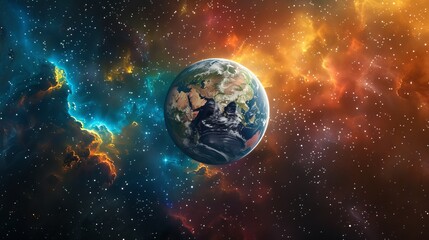 Fototapeta premium The image shows planet Earth from space. The Earth is surrounded by a colorful nebula.