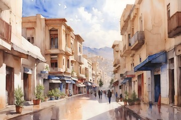 Setif city Algeria Country Landscape Illustration Art