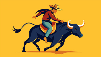 As the bull attempts to throw him off the bull rider stays calm and collected riding with grace and precision.. Vector illustration