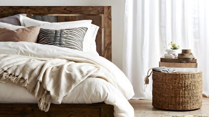 Double bed blanket pillow in minimalist bedroom