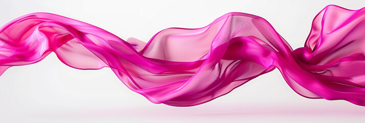 A dynamic shot of hot pink fabric undulating gracefully over a pure white background, capturing the movement in stunning detail