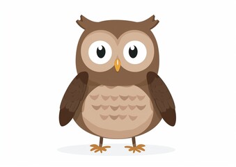 Cute Cartoon Owl Standing Isolated on White Background