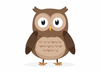 Obraz premium Cute Cartoon Owl Standing Isolated on White Background