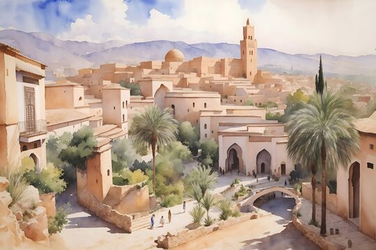 Tlemcen Algeria Country Landscape Illustration Art