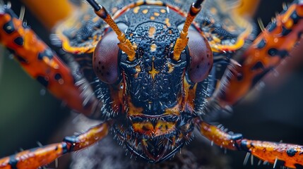 Hyperreal Macro Photograph of a Boxelder Bug's Intricate Facial Features