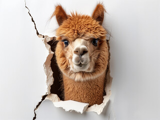 Alpaca head in a hole in the wall