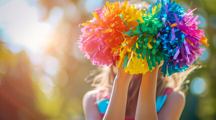 Cheerleading concept image with view of a cheerleader performing energetic routine, sports and athleticism theme, Generative Ai

